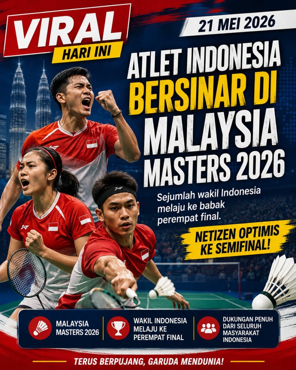 Atlet Indonesia Bersinar di Malaysia Masters 2026, Wakil Merah Putih Melaju ke Perempat Final