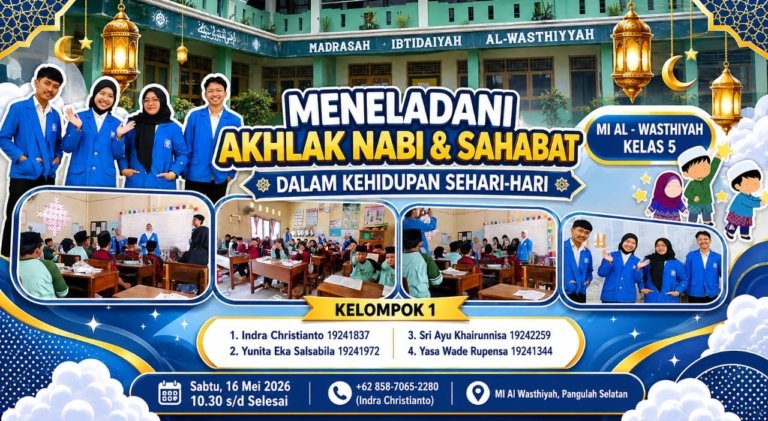 Mahasiswa UBSI Cikampek mengadakan sosialisasi akhlak nabi dan sahabat di MI AL- Wasthiyah