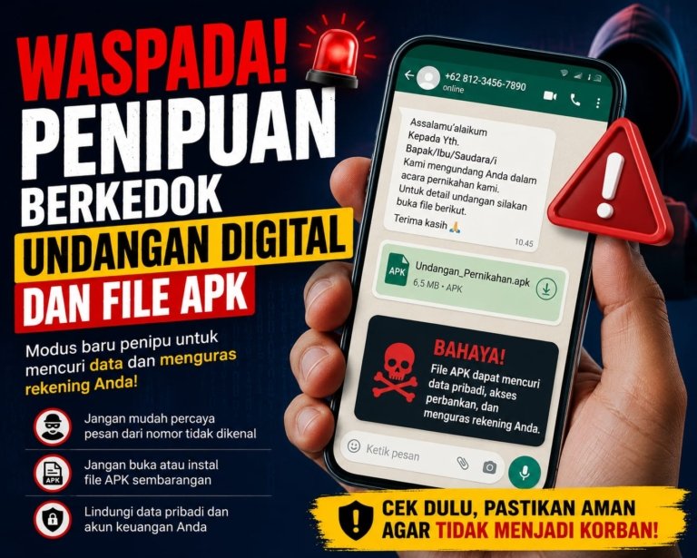 Ilustrasi Penipuan Digital melalui Undangan Digital Palsu dan File APK berbahaya