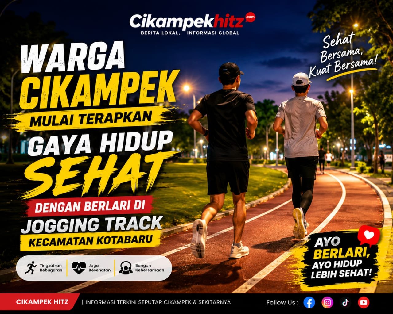 Warga Cikampek Berolahraga di Jogging Track Kecamatan Kotabaru pada sore hingga malam hari untuk menjaga kesehatan.